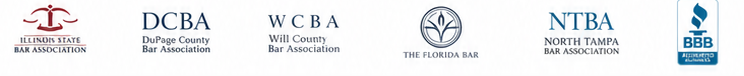 Illinois State Bar Association, DuPage County Bar Association, Will County Bar Association, The Florida Bar, North Tampa Bar Association, and BBB logos