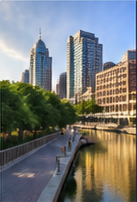 Illinois city canal and buildings